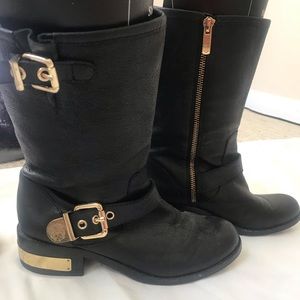 Vince Camuto mid rise black and gold boot